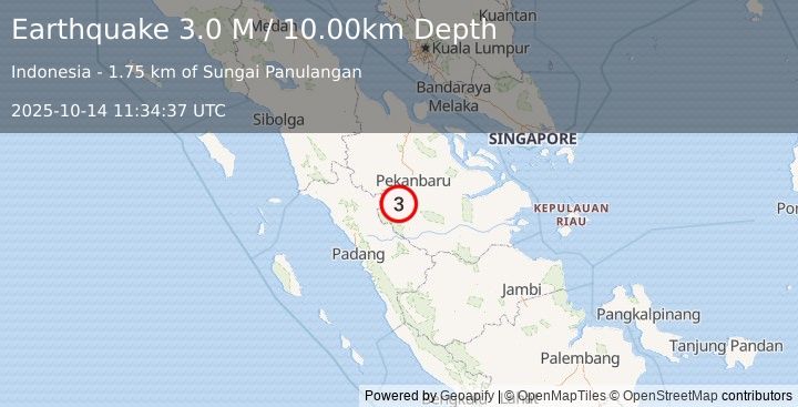 Earthquake Southern Sumatra, Indonesia (2.7 M) (2025-10-14 11:34:39 UTC)
