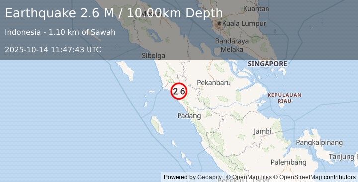 Earthquake Northern Sumatra, Indonesia (2.6 M) (2025-10-14 11:47:43 UTC)