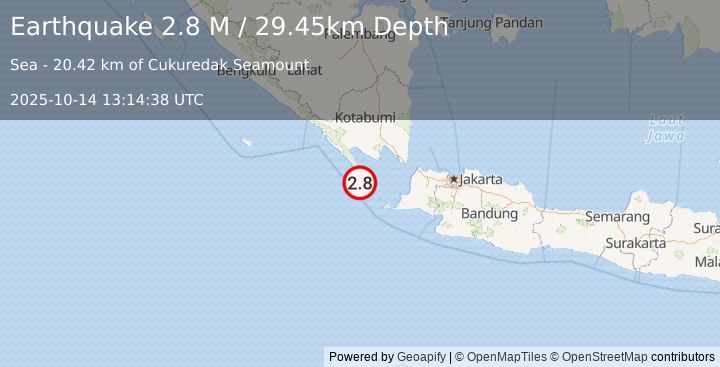 Earthquake Sunda Strait, Indonesia (2.8 M) (2025-10-14 13:14:38 UTC)