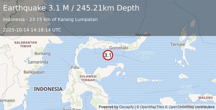Earthquake Minahassa Peninsula, Sulawesi (3.1 M) (2025-10-14 14:18:14 UTC)