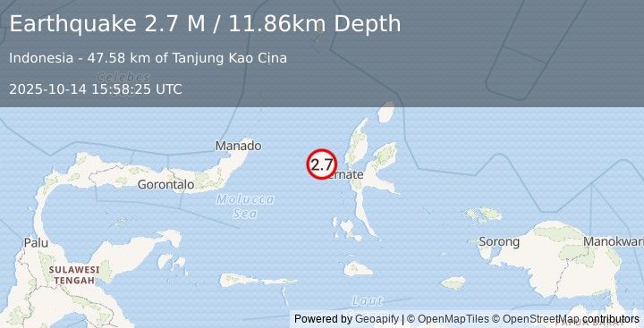 Earthquake Northern Molucca Sea (2.7 M) (2025-10-14 15:58:25 UTC)