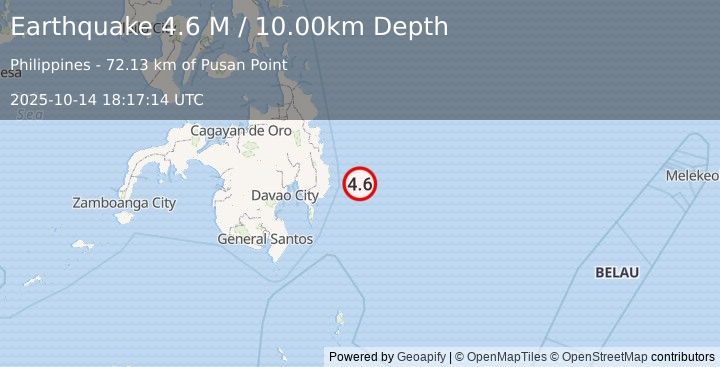 Earthquake Philippine Islands Region (4.6 M) (2025-10-14 18:17:14 UTC)