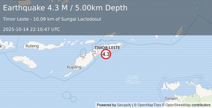Earthquake Timor Region (4.3 M) (2025-10-14 22:10:47 UTC)