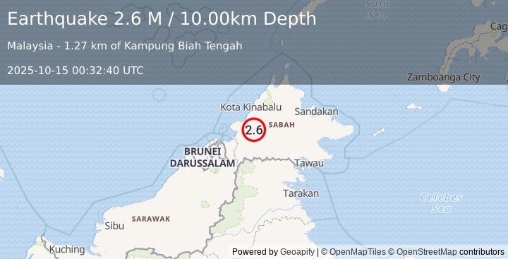 Earthquake Borneo (2.6 M) (2025-10-15 00:32:40 UTC)