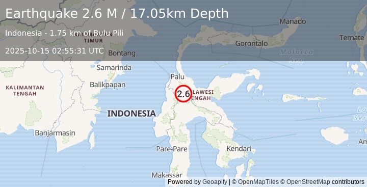 Earthquake Sulawesi, Indonesia (2.6 M) (2025-10-15 02:55:31 UTC)