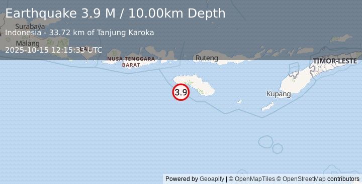Earthquake Sumba Region, Indonesia (3.9 M) (2025-10-15 12:15:33 UTC)