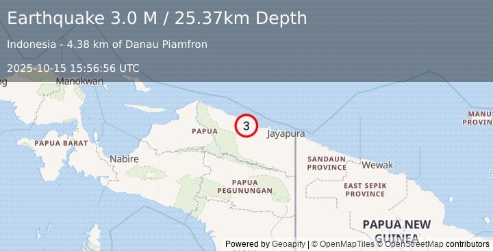Earthquake Near North Coast of West Papua (3.0 M) (2025-10-15 15:56:56 UTC)
