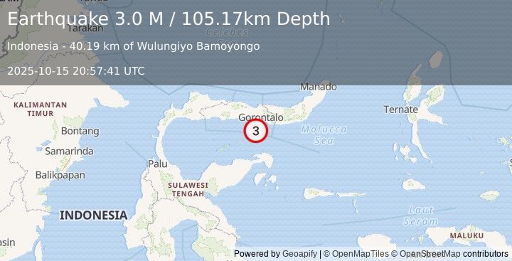 Earthquake Minahassa Peninsula, Sulawesi (3.0 M) (2025-10-15 20:57:41 UTC)
