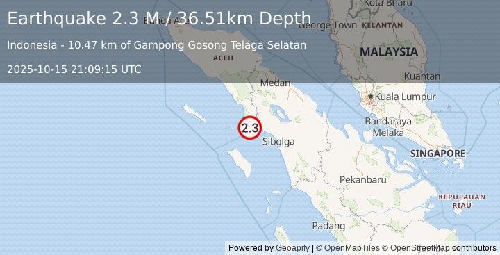 Earthquake Northern Sumatra, Indonesia (2.3 M) (2025-10-15 21:09:15 UTC)