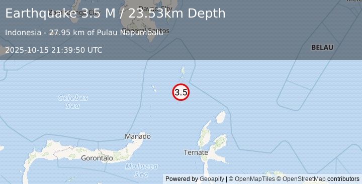 Earthquake Talaud Islands, Indonesia (3.5 M) (2025-10-15 21:39:50 UTC)