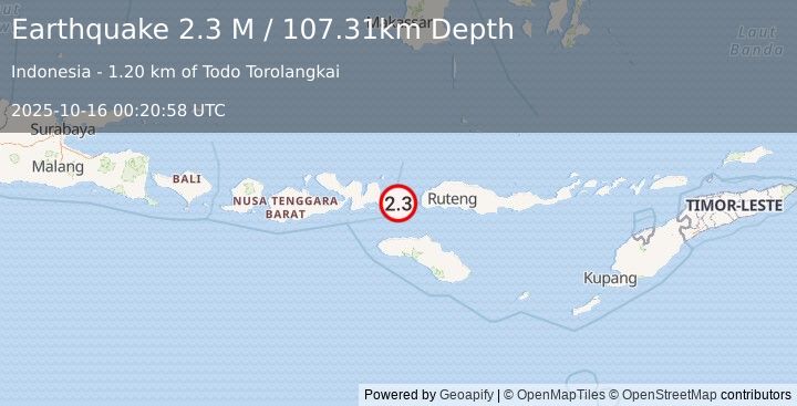 Earthquake Flores Region, Indonesia (2.3 M) (2025-10-16 00:20:58 UTC)
