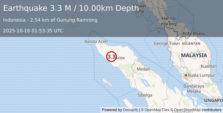 Earthquake Northern Sumatra, Indonesia (3.3 M) (2025-10-16 01:53:35 UTC)