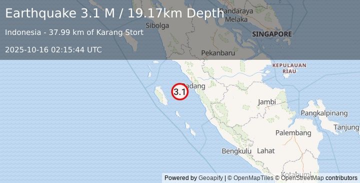 Earthquake Southern Sumatra, Indonesia (3.1 M) (2025-10-16 02:15:44 UTC)