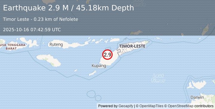 Earthquake Timor Region (2.9 M) (2025-10-16 07:42:59 UTC)