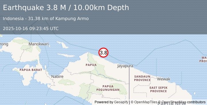 Earthquake Near North Coast of West Papua (3.8 M) (2025-10-16 09:23:45 UTC)