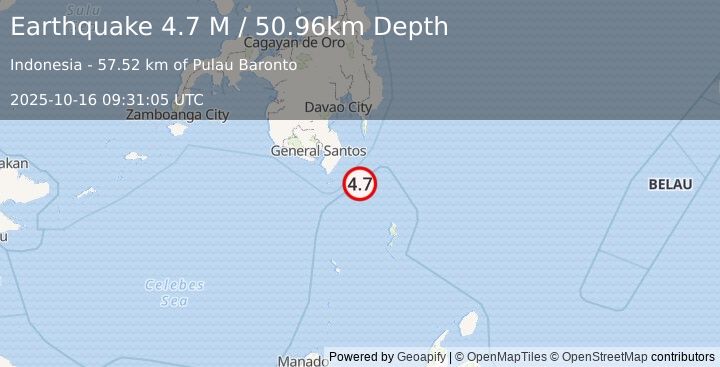 Earthquake Mindanao, Philippines (4.7 M) (2025-10-16 09:31:06 UTC)