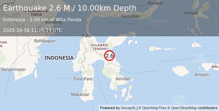 Earthquake Sulawesi, Indonesia (2.6 M) (2025-10-16 11:16:14 UTC)