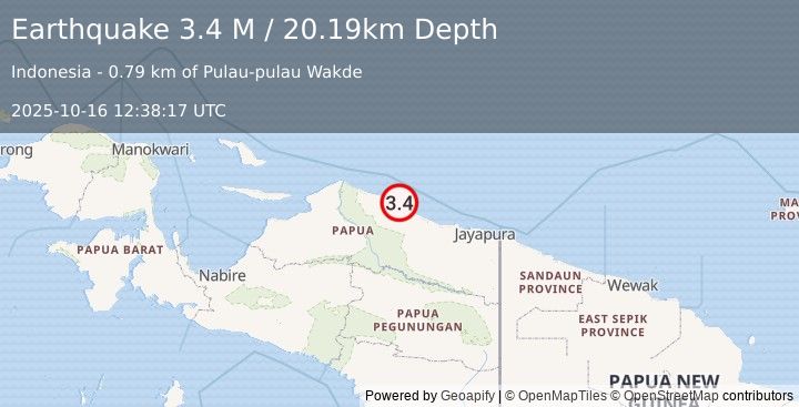 Earthquake Near North Coast of West Papua (3.4 M) (2025-10-16 12:38:17 UTC)