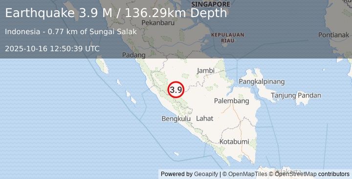 Earthquake Southern Sumatra, Indonesia (4.0 M) (2025-10-16 12:50:38 UTC)