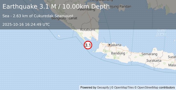 Earthquake Sunda Strait, Indonesia (3.1 M) (2025-10-16 16:24:48 UTC)
