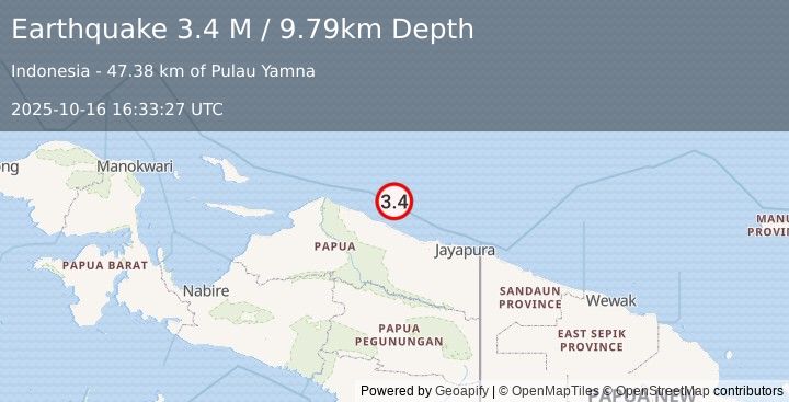Earthquake Near North Coast of West Papua (3.2 M) (2025-10-16 16:33:31 UTC)