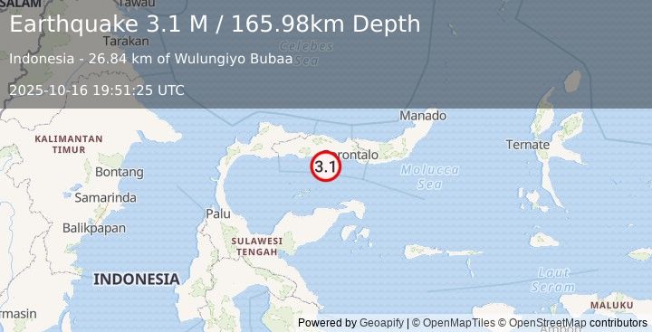 Earthquake Minahassa Peninsula, Sulawesi (3.1 M) (2025-10-16 19:51:25 UTC)