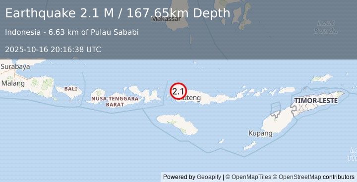 Earthquake Flores Region, Indonesia (2.1 M) (2025-10-16 20:16:38 UTC)