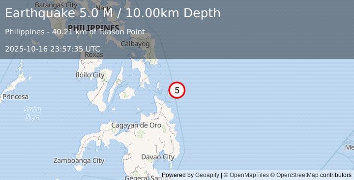Earthquake Philippine Islands Region (4.8 M) (2025-10-16 23:57:36 UTC)