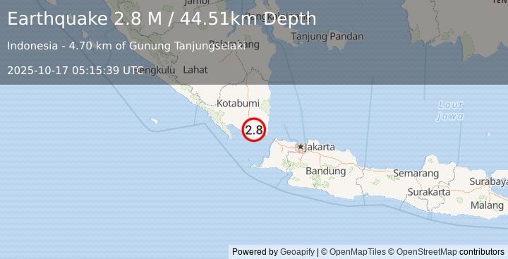 Earthquake Sunda Strait, Indonesia (2.8 M) (2025-10-17 05:15:39 UTC)