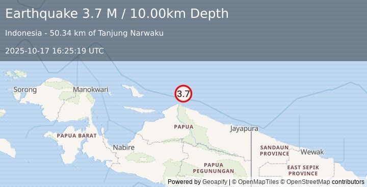 Earthquake Near North Coast of West Papua (3.7 M) (2025-10-17 16:25:19 UTC)