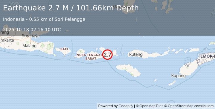 Earthquake Sumbawa Region, Indonesia (2.7 M) (2025-10-18 02:16:10 UTC)