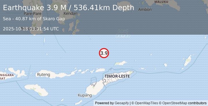 Earthquake Banda Sea (3.9 M) (2025-10-18 03:01:54 UTC)