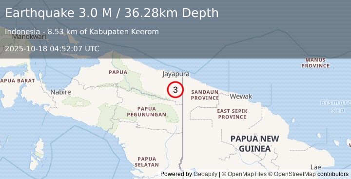 Earthquake West Papua, Indonesia (3.0 M) (2025-10-18 04:52:07 UTC)