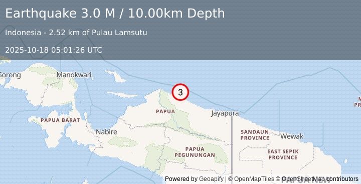 Earthquake West Papua, Indonesia (2.7 M) (2025-10-18 05:01:30 UTC)