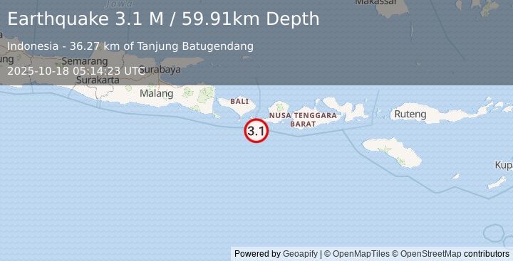 Earthquake South of Bali, Indonesia (2.7 M) (2025-10-18 05:14:21 UTC)