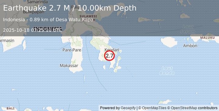 Earthquake Sulawesi, Indonesia (2.7 M) (2025-10-18 07:25:11 UTC)