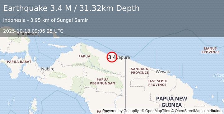 Earthquake Near North Coast of West Papua (3.4 M) (2025-10-18 09:06:25 UTC)