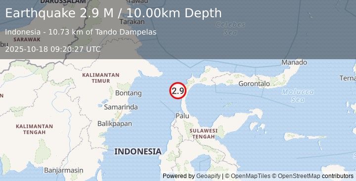 Earthquake Minahassa Peninsula, Sulawesi (2.9 M) (2025-10-18 09:20:27 UTC)