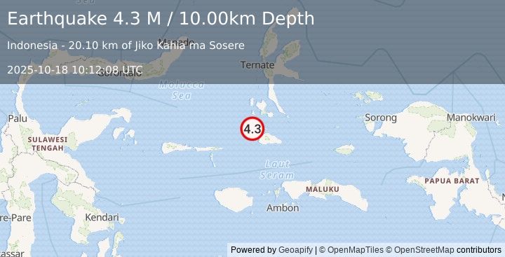 Earthquake Halmahera, Indonesia (4.3 M) (2025-10-18 10:12:08 UTC)