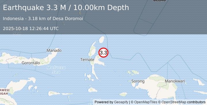 Earthquake Halmahera, Indonesia (3.3 M) (2025-10-18 12:26:44 UTC)