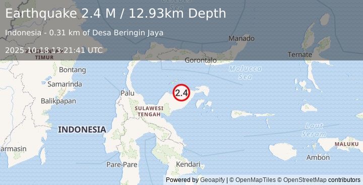 Earthquake Minahassa Peninsula, Sulawesi (2.4 M) (2025-10-18 13:21:41 UTC)