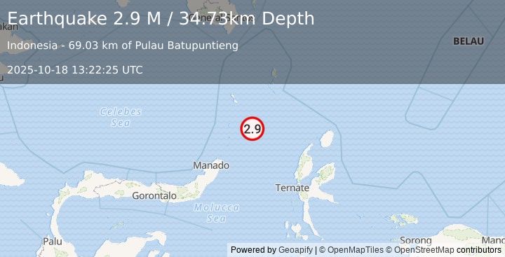 Earthquake Northern Molucca Sea (2.9 M) (2025-10-18 13:22:25 UTC)