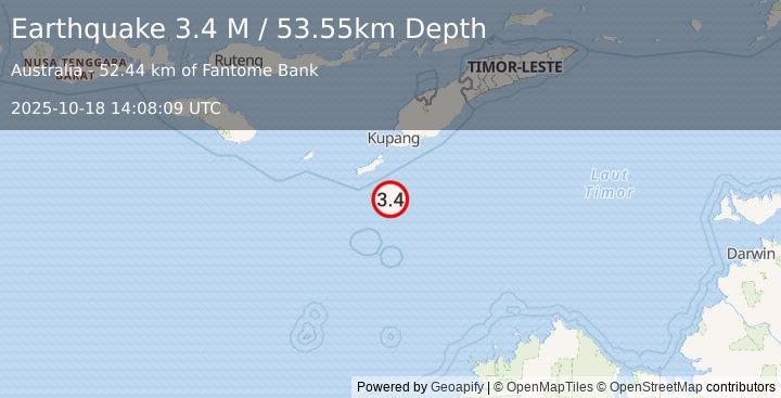 Earthquake South of Timor, Indonesia (3.4 M) (2025-10-18 14:08:09 UTC)