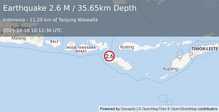 Earthquake Sumba Region, Indonesia (2.6 M) (2025-10-18 18:12:36 UTC)