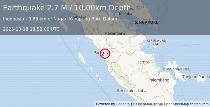 Earthquake Southern Sumatra, Indonesia (2.7 M) (2025-10-18 18:52:00 UTC)