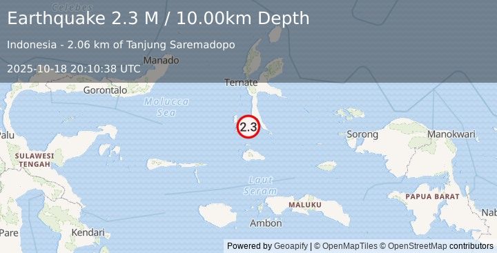 Earthquake Halmahera, Indonesia (2.3 M) (2025-10-18 20:10:38 UTC)