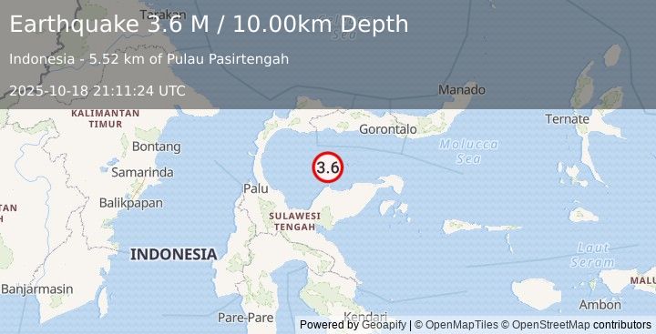 Earthquake Minahassa Peninsula, Sulawesi (3.7 M) (2025-10-18 21:11:23 UTC)