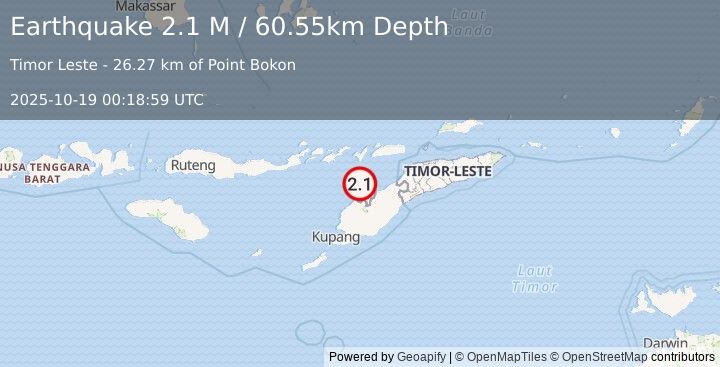 Earthquake Timor Region (2.1 M) (2025-10-19 00:18:59 UTC)