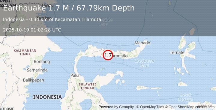 Earthquake Minahassa Peninsula, Sulawesi (1.7 M) (2025-10-19 01:02:28 UTC)
