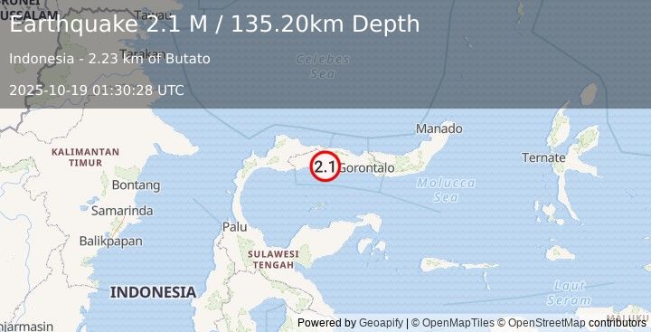 Earthquake Minahassa Peninsula, Sulawesi (2.1 M) (2025-10-19 01:30:28 UTC)